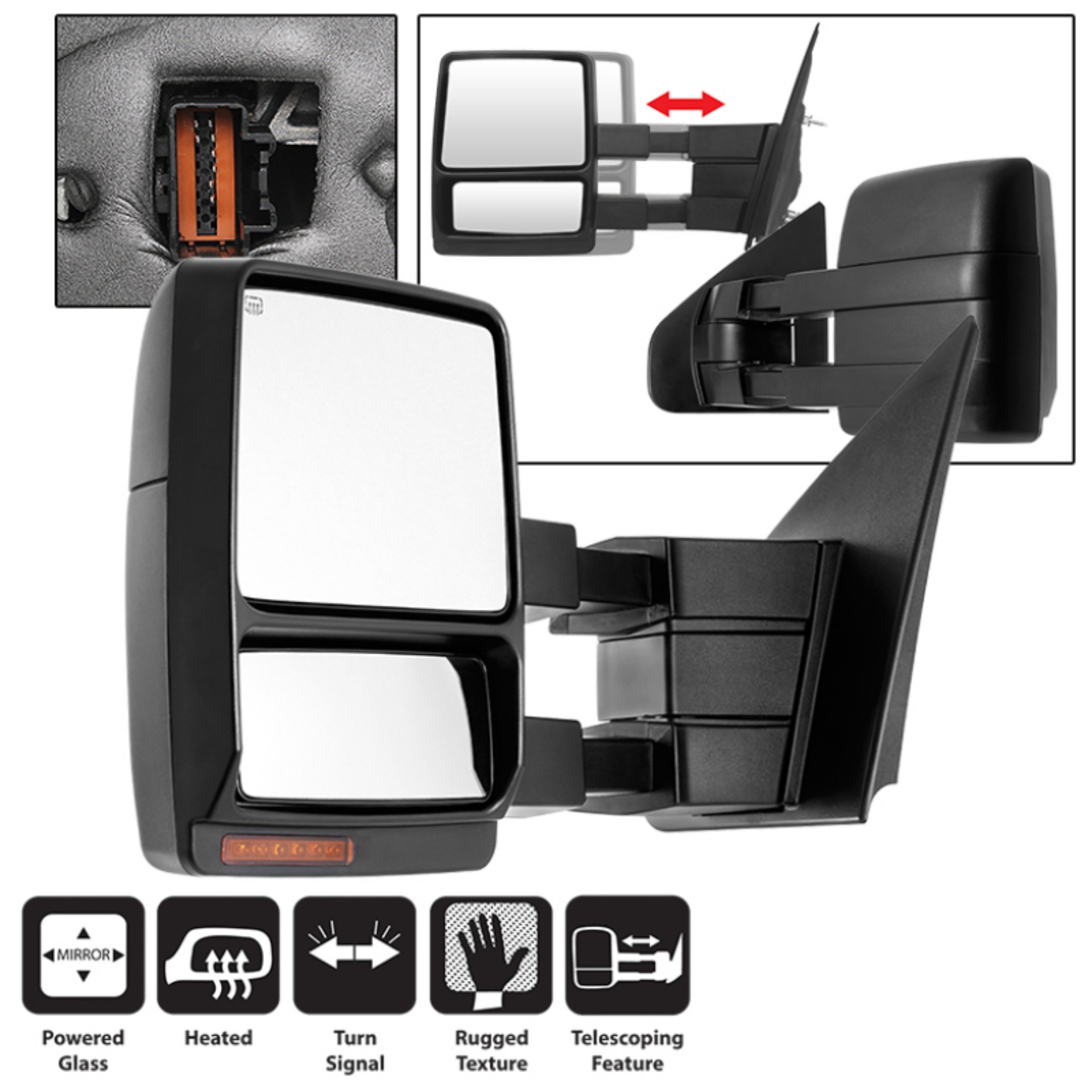 Picture of xTune Ford F150 04-06 Power Heated Amber LED Signal Telescoping Mirror Left MIR-FF15004S-PWH-AM-L