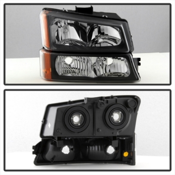 Picture of xTune Chevy Silverado 2500HD 03-06 Crystal Headlights w- Bumper Lights Black HD-JH-CSIL03-AM-BK-SET