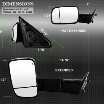 Picture of xTune Dodge Ram 1500 09-12 Extendable Heated Adjust Mirror Black Housing Left MIR-DRAM09S-PWH-L