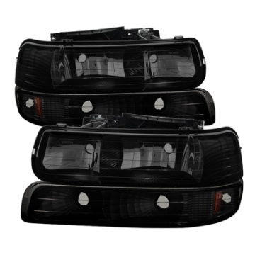 Picture of xTune Chevy Tahoe 00-06 Amber Crystal Headlights w- Bumper Lights Black Smoke HD-JH-CSIL99-SET-BSM