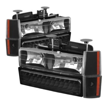 Picture of xTune GMC Yukon 92-93 Crystal Headlights w- Corner & LED Bumper Black HD-JH-GMCCK88-LED-AM-BK-SET