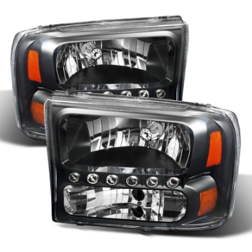 Picture of xTune Ford F250 F350 Super Duty 99-04 1Pc Headlights w- LED Black HD-JH-FF25099-LED-BK