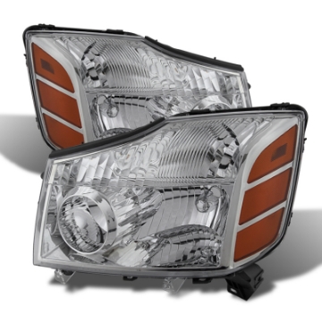Picture of xTune Nissan Titan 04-14 - Armada 04-07 OEM Amber Head Lights Set Chrome HD-JH-NTI04-AM-C