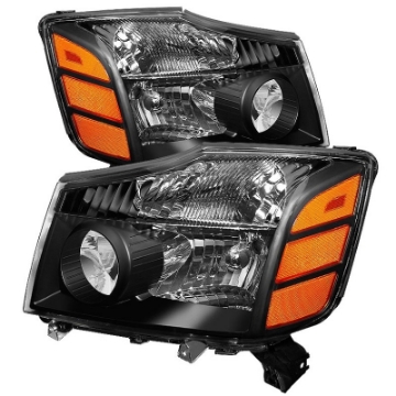 Picture of xTune Nissan Titan 04-14 - Armada 04-07 OEM Amber Head Lights Set Black HD-JH-NTI04-AM-BK