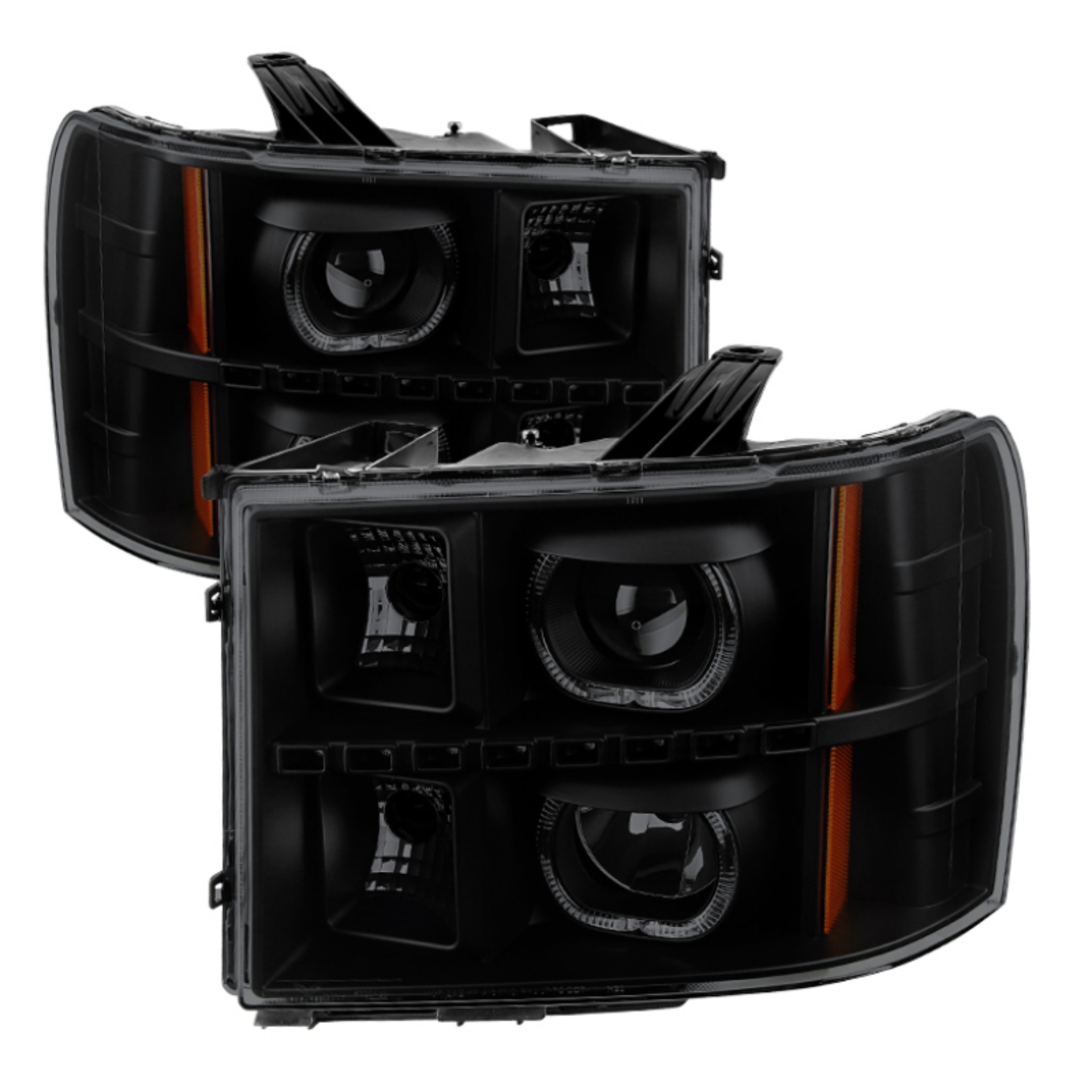 Picture of xTune GMC Sierra 2500-3500HD 07-13 Projector Headlights LED Halo- Black Smoked PRO-JH-GSIE07-CFB-BSM