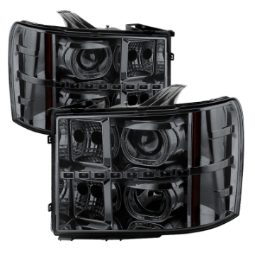 Picture of Xtune GMC Sierra 1500-2500-3500 07-13 Projector Headlights LED Halo- Smoked PRO-JH-GSIE07-CFB-SM