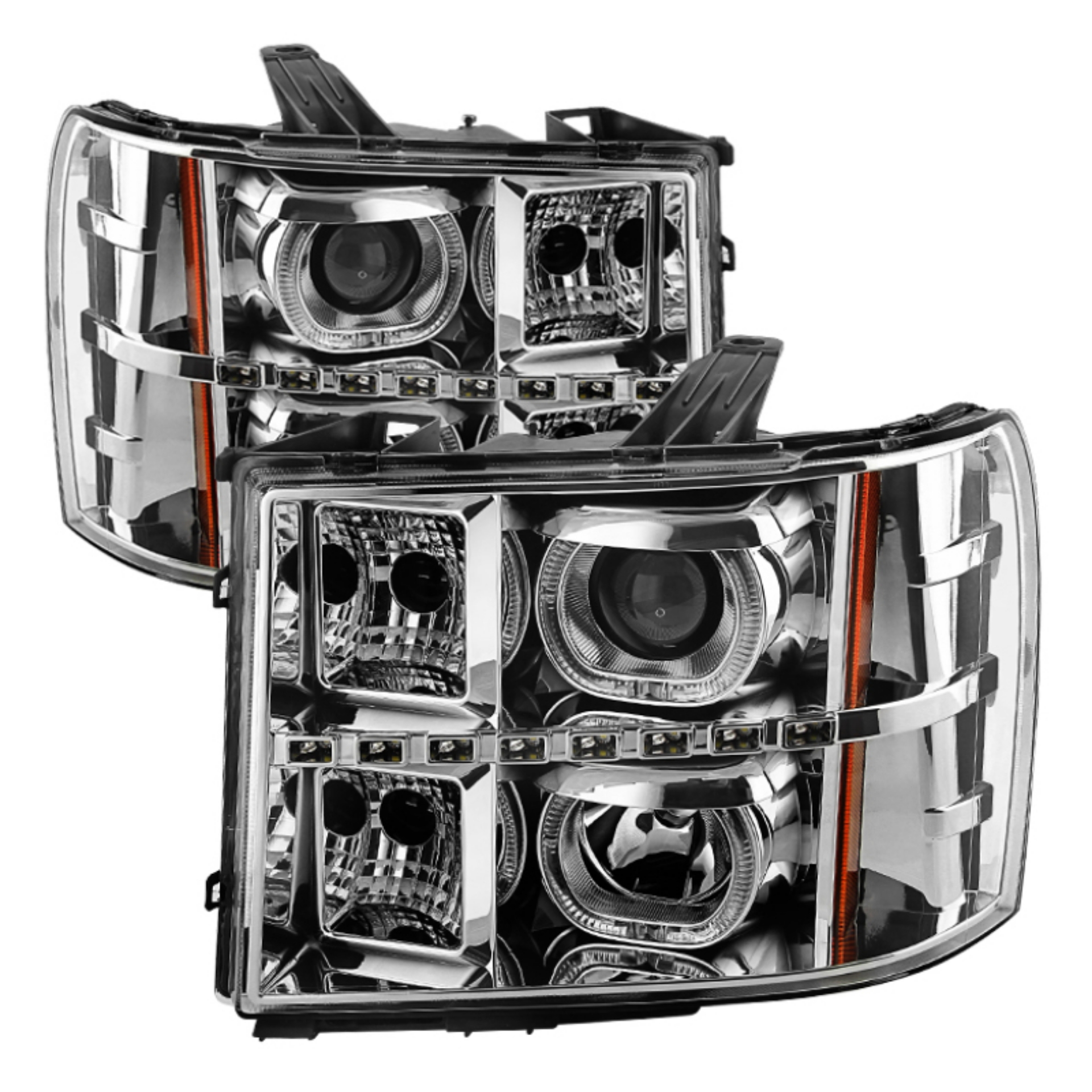 Picture of xTune GMC Sierra 1500-2500-3500 07-13 Projector Headlights LED Halo- Chrome PRO-JH-GSIE07-CFB-C