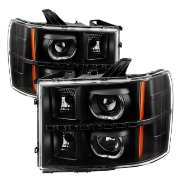 Picture of xTune GMC Sierra 1500-2500-3500 07-13 Projector Headlights LED Halo Black PRO-JH-GSIE07-CFB-BK