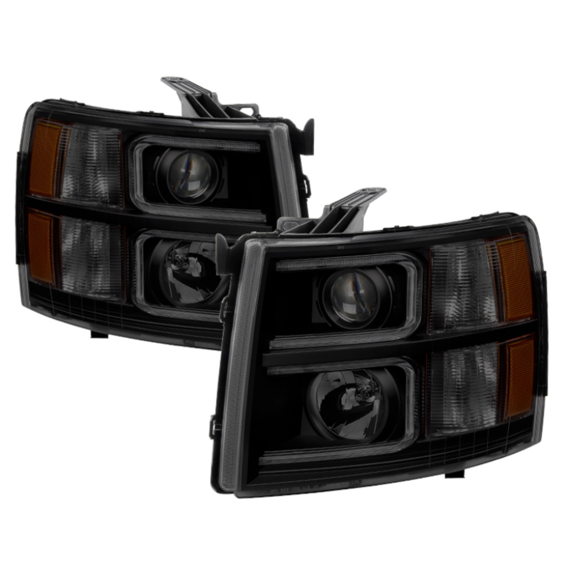 Picture of xTune Chevy Silverado 1500-2500 07-13 Halo Projector Headlights Black Smoked PRO-JH-CS07-LED-BSM