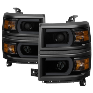 Picture of xTune Chevy Silverado 1500 14-15 Projector Headlights Light Bar DRL Smoked PRO-JH-CS14-LBDRL-BSM