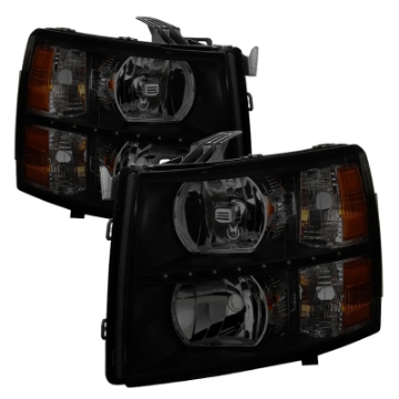Picture of Xtune Chevy Silverado 07-13 Crystal Headlights w- Drl LED Design Black Smoked HD-JH-CS07-LED-BSM