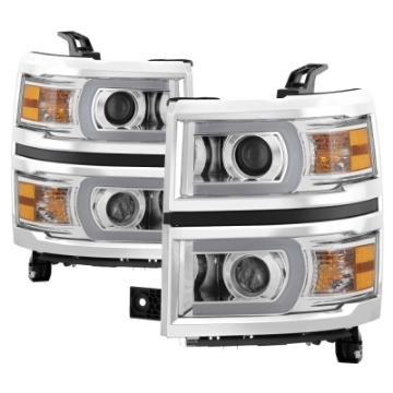 Picture of xTune Chevy Silverado 1500 14-15 Projector Headlights Light Bar DRL Chrome PRO-JH-CS14-LBDRL-C