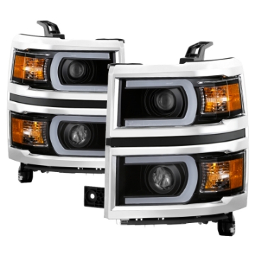Picture of xTune Chevy Silverado 1500 14-15 Projector Headlights Light Bar DRL Black PRO-JH-CS14-LBDRL-BK