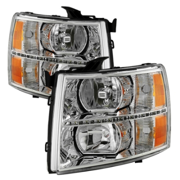 Picture of xTune Chevy Silverado 07-13 Crystal Headlights w- DRL LED Design Black HD-JH-CS07-LED-C