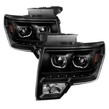 Picture of xTune Ford F150 09-14 Projector Headlights Halogen Model Only LED Halo Black PRO-JH-FF15009-CFB-BK