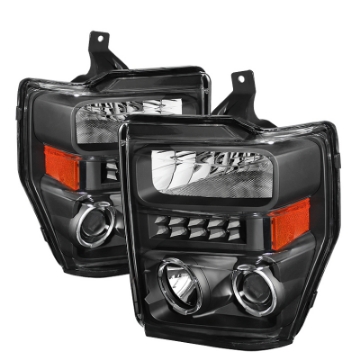 Picture of xTune Ford F250-350-450 Super Duty 08-10 Projector Headlights LED Halo Black PRO-JH-FS08-LED-BK