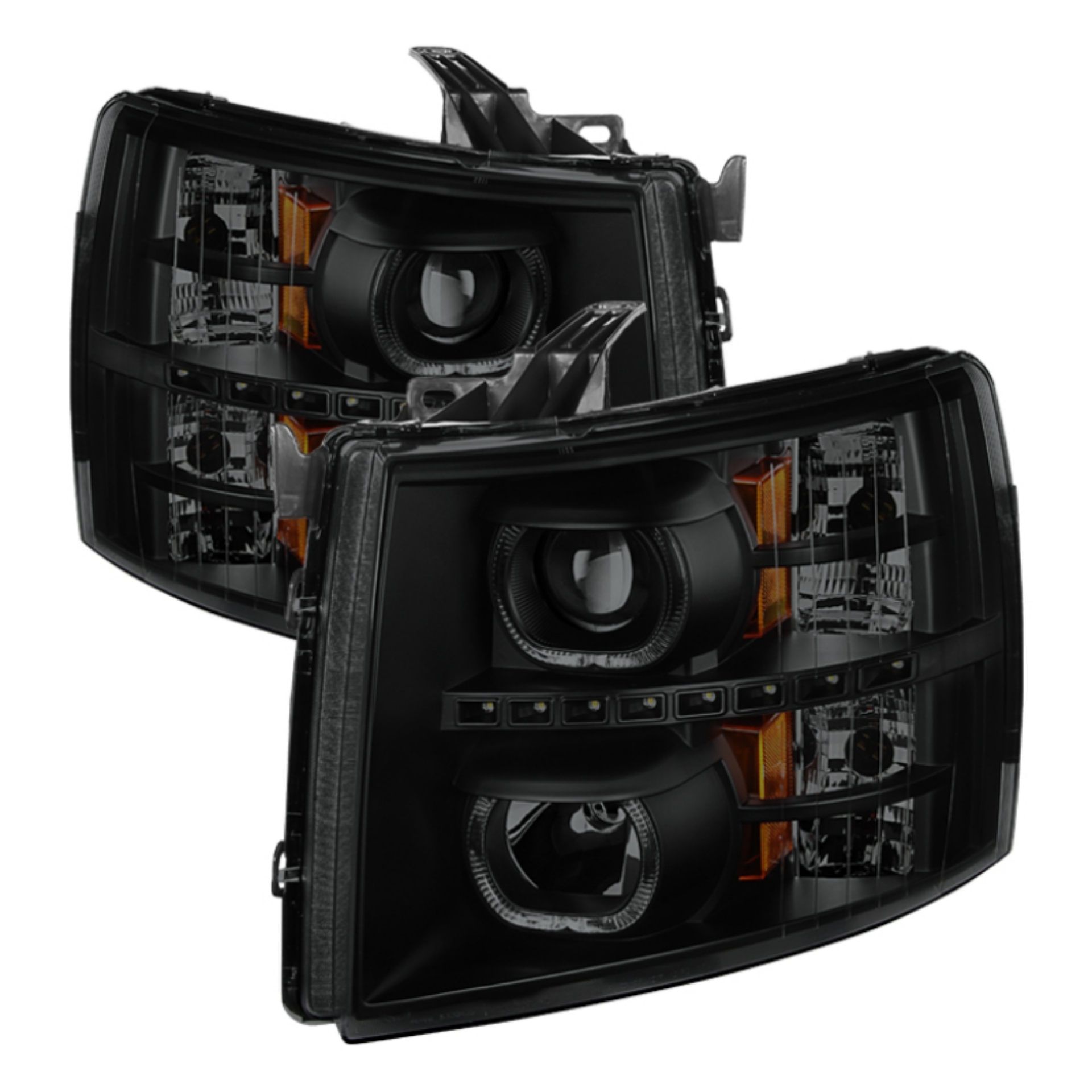 Picture of xTune Chevy Silverado 1500-2500-3500 07-13 LED Halo Projector Headlights Black PRO-JH-CSIL07-CFB-BSM