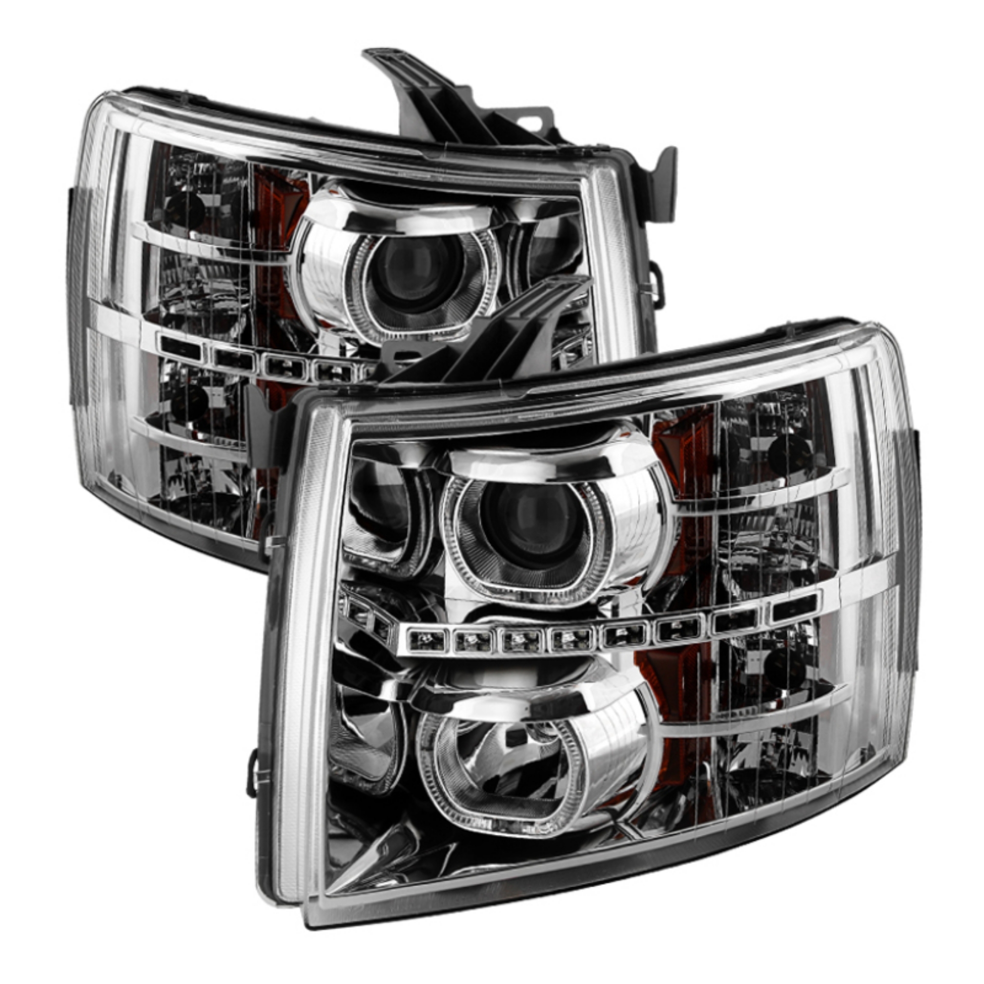 Picture of xTune Chevy Silverado 1500-2500-3500 07-13 LED Halo Projector Headlights Chrome PRO-JH-CSIL07-CFB-C