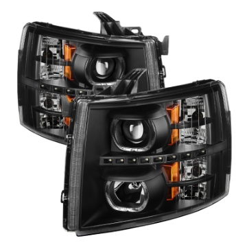 Picture of xTune Chevy Silverado 1500-2500-3500 07-13 LED Halo Projector Headlights Black PRO-JH-CSIL07-CFB-BK