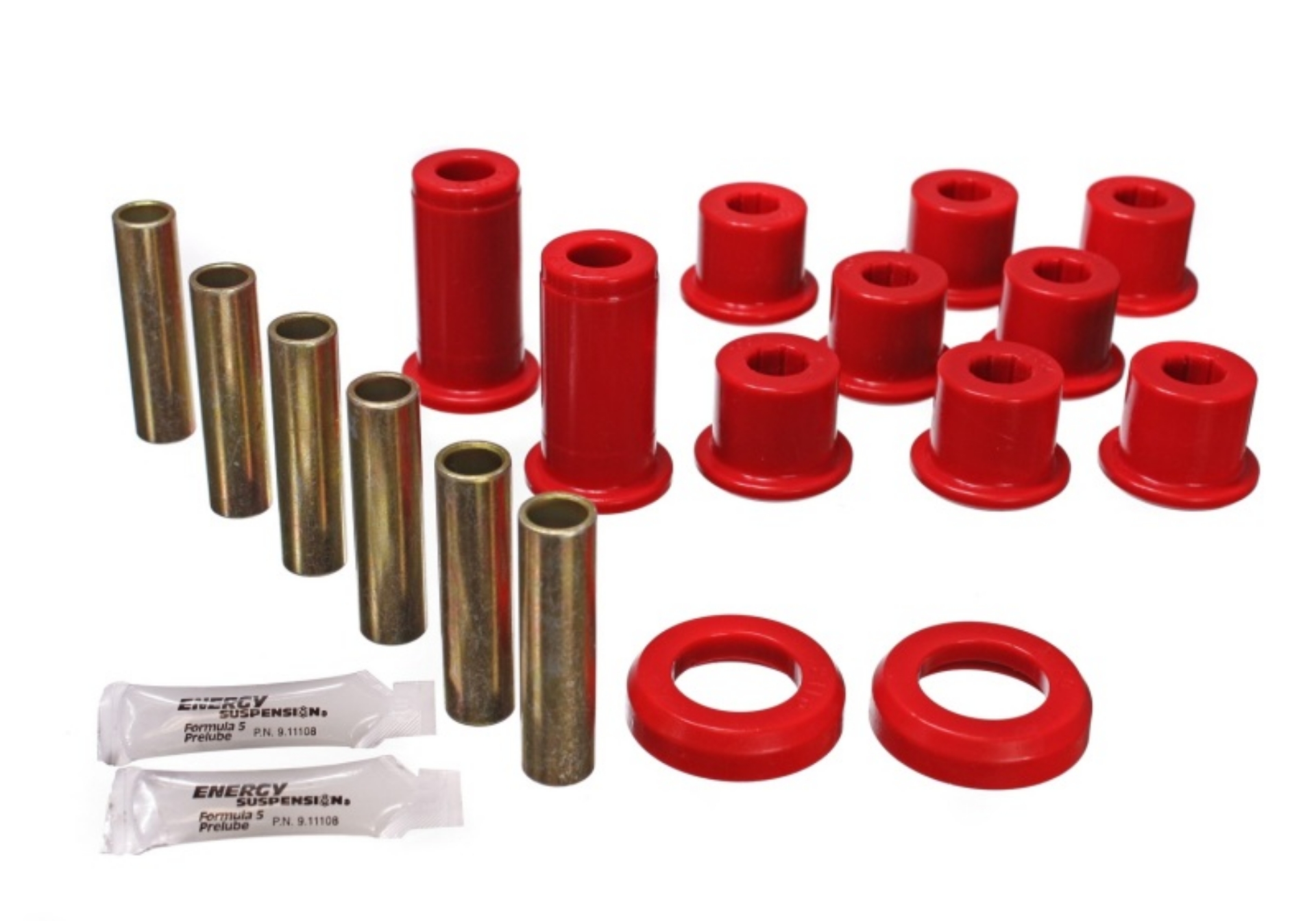 Picture of Energy Suspension 82-04 GM S-10-S-15 Pickup 2WD - 82-04 S-10 Blazer Red Rear Leaf Spring Bushing Set