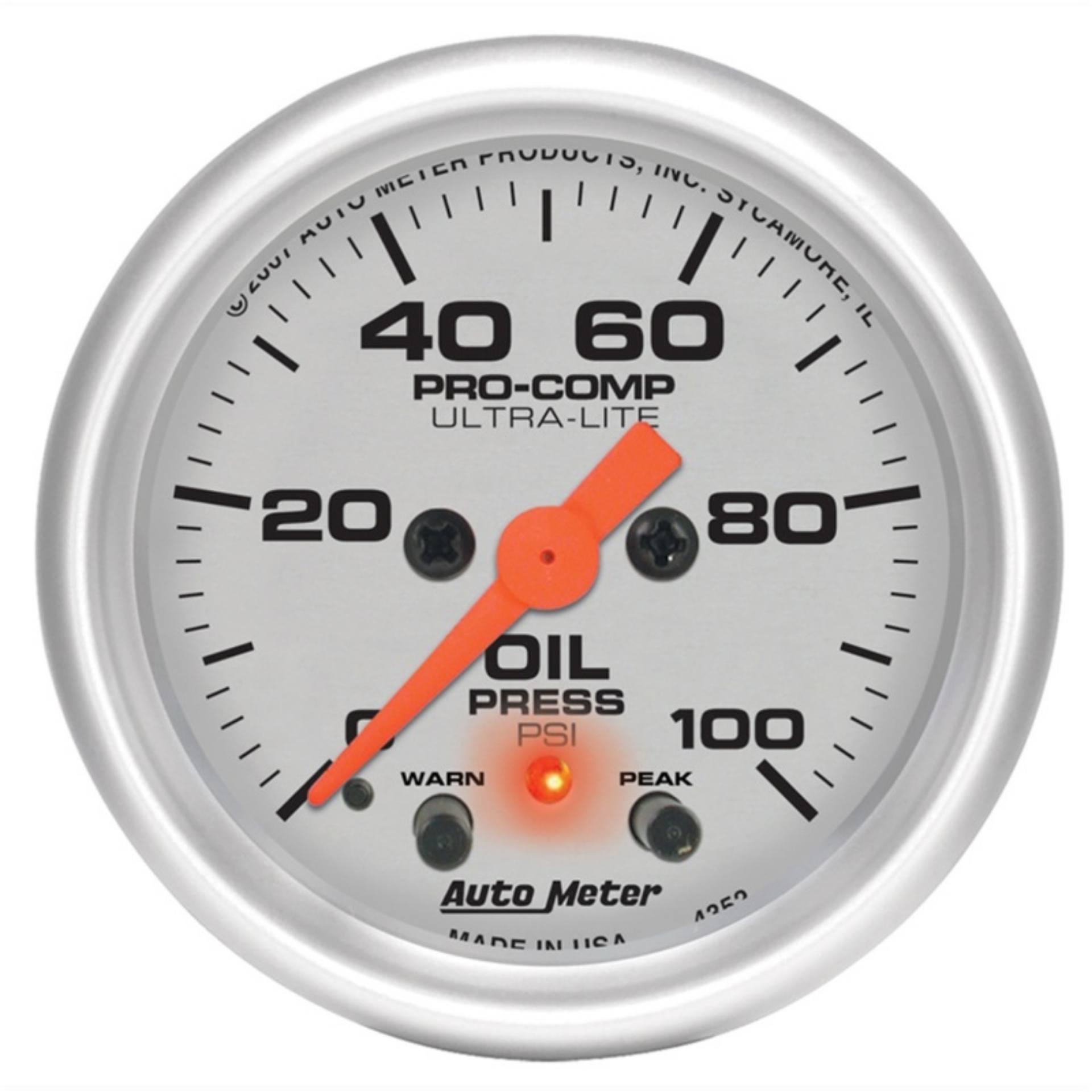 Picture of Autometer Ultra-Lite 52mm 0-100 PSI F-S Electronic Oil Pressure w- Peak Memory & Warning Gauge