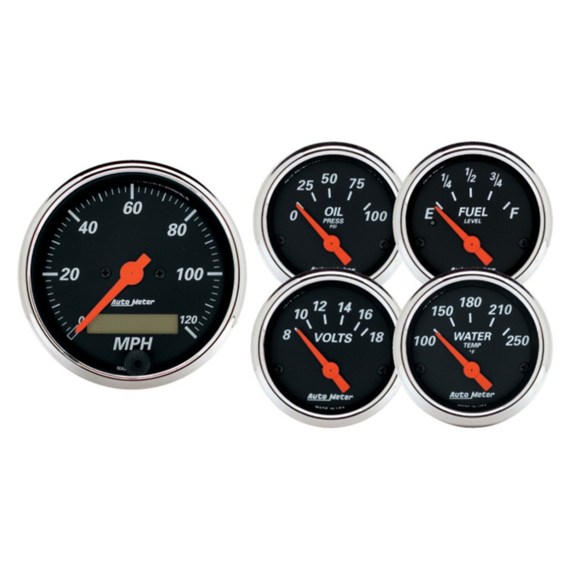 Picture of Autometer Designer 3-3-8in & 2-1-16in Kit Box-Elec Speedo & Elec Oil Press H2O Temp Volt Fuel Level
