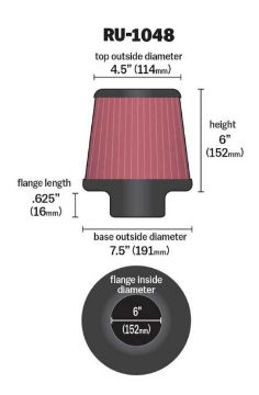 Picture of K&N Universal Clamp-On Air Filter 6in Flange - 7-1-2in Base - 4-1-2in Top - 6in Height