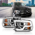 Picture of ANZO 09-18 Dodge Ram 1500 Plank Style Projector Headlights Chrome w- Halo
