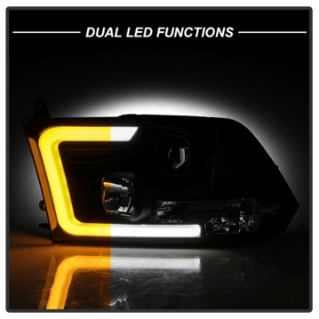 Picture of Spyder 09-16 Dodge Ram 1500 Ver 2 Proj Headlight - Light Bar Turn Signal - Blk - PRO-YD-DR09V2-SB-BK