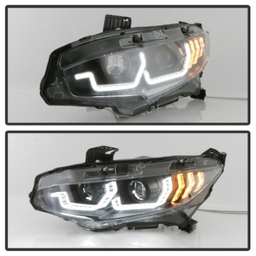 Picture of Spyder 16-18 Honda Civic 4Dr w-LED Seq Turn Sig Lights Proj Headlight - Black - PRO-YD-HC16-SEQ-BK