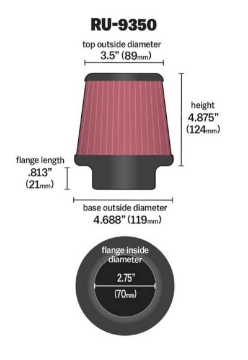 Picture of K&N Universal Clamp-On Air Filter 2-3-4in FLG - 4-11-16in B - 3-1-2in T - 4-7-8in H