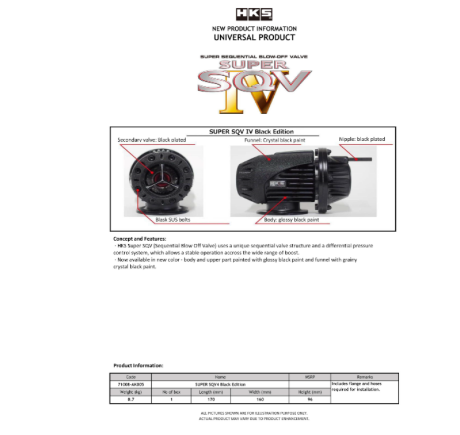 Picture of HKS SUPER SQV4 BLACK EDITION UNIVERSAL ASSY