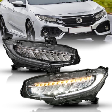 Picture of ANZO 16-17 Honda Civic Projector Headlights Plank Style Black w-Amber-Sequential Turn Signal