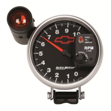 Picture of Autometer GM Bowtie Black 5in 10000 RPM Pedestal Electronic Tachometer w- Ext Shift Light