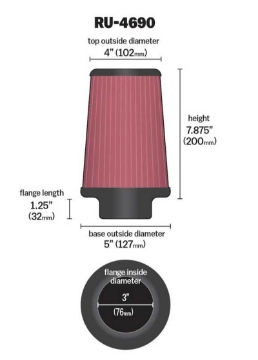 Picture of K&N Universal Round Tapered Filter 3 inch FLG - 5 inch Bottom - 4 inch Top - 7 7-8 inch Height