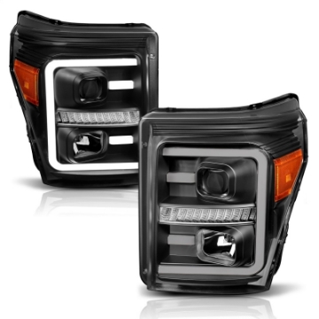 Picture of ANZO 2011-2016 Ford F250 Projector Headlights w- Plank Style Switchback Black w- Amber