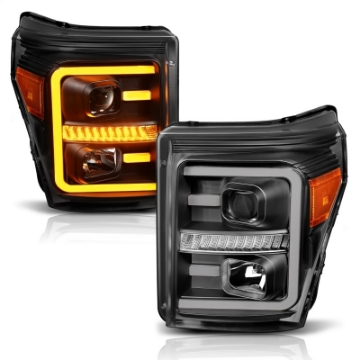 Picture of ANZO 2011-2016 Ford F250 Projector Headlights w- Plank Style Switchback Black w- Amber