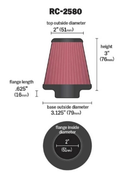 Picture of K&N Universal Clamp-On Air Filter 2in FLG - 3-1-8in B - 2in T - 3in L