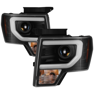 Picture of Spyder 09-14 Ford F-150 Projector Headlights - Halogen Model Light Bar - Blk PRO-YD-FF15009-SBLB-BK