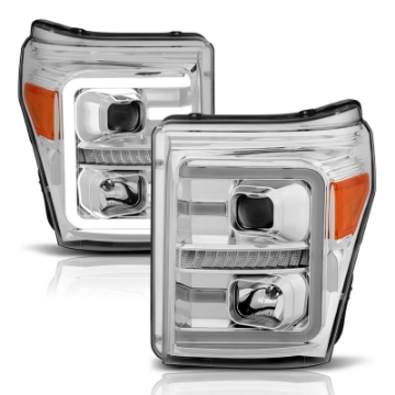 Picture of ANZO 11-16 Ford F-250-F-350-F-450 Projector Headlights w- Plank Style Switchback Chrome w-Amber