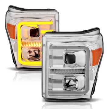 Picture of ANZO 11-16 Ford F-250-F-350-F-450 Projector Headlights w- Plank Style Switchback Chrome w-Amber