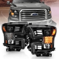 Picture of ANZO 15-17 Ford F-150 Project Headlights w- Plank Style Design Black w- Amber Sequential Turn Signal