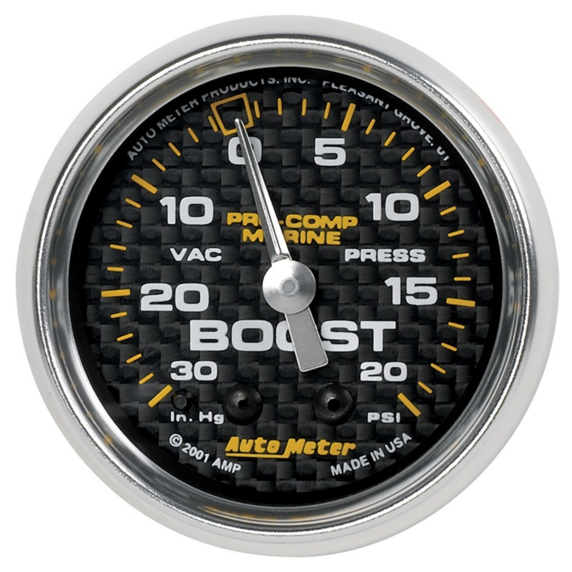 Picture of Autometer Marine Carbon Fiber 2-1-16in 30INHG-20PSI Mechanical Vacuum-Boost Gauge