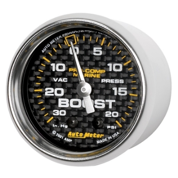 Picture of Autometer Marine Carbon Fiber 2-1-16in 30INHG-20PSI Mechanical Vacuum-Boost Gauge