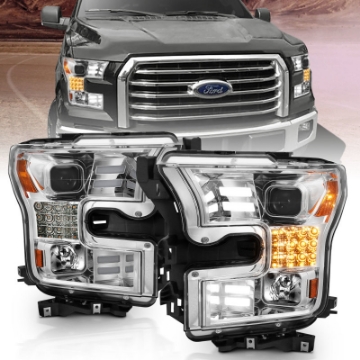 Picture of ANZO 15-17 Ford F-150 Proj Headlights w- Plank Style Design Chrome w- Amber Sequential Turn Signal