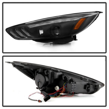 Picture of Spyder 15-18 Ford Focus Projector Headlights - Seq Turn Light Bar - Black PRO-YD-FF15-LBSEQ-BK