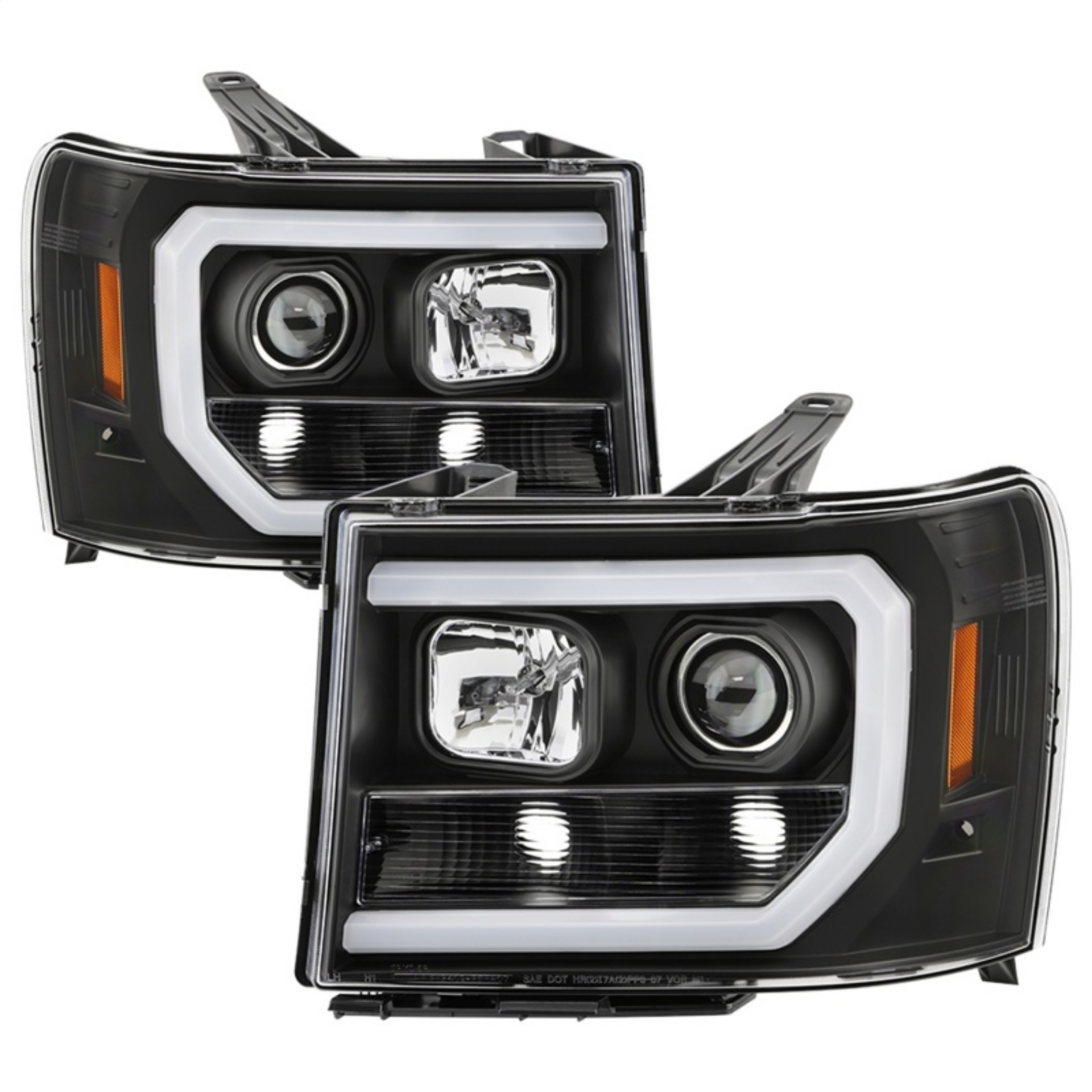 Picture of Spyder 07-13 GMC Sierra 1500-3500 Ver 2 Proj Headlights - DRL LED - All Blk PRO-YD-GS07V2-LBDRL-BKV2