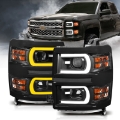 Picture of ANZO 14-15 Chevrolet Silverado 1500 Projector Headlights w- Plank Style Switchback Black w- Amber