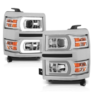 Picture of ANZO 14-15 Chevrolet Silverado 1500 Projector Headlights w- Plank Style Switchback Chrome w- Amber