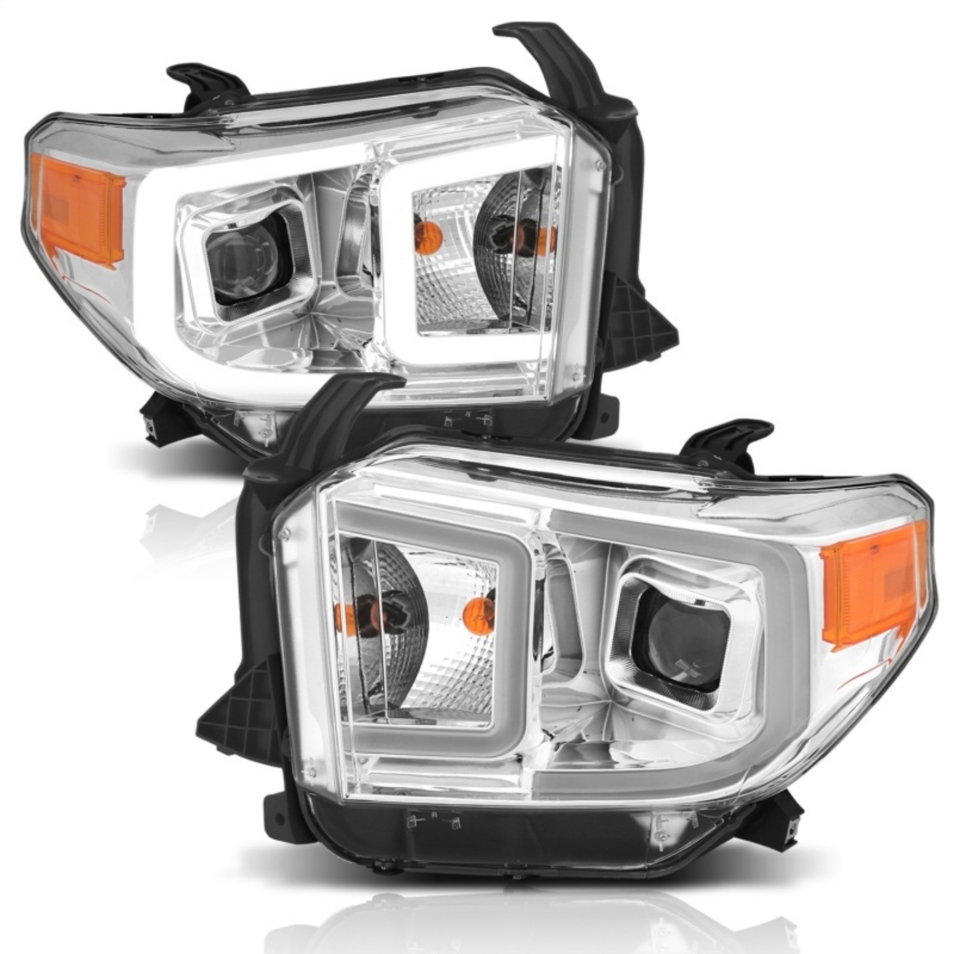 Picture of ANZO 14-17 Toyota Tundra Plank Style Projector Headlights Chrome w- Amber